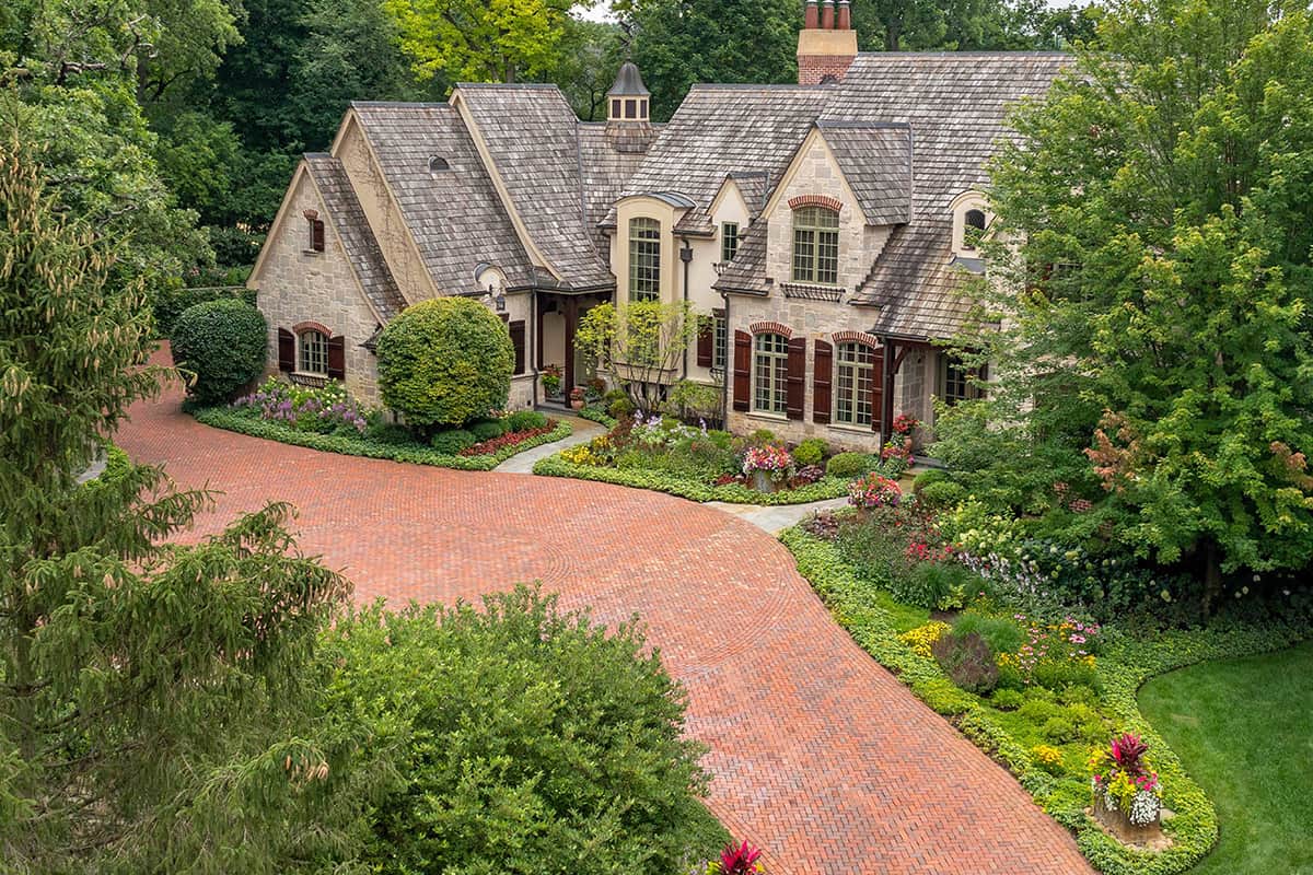 front entry paver driver aerial view
