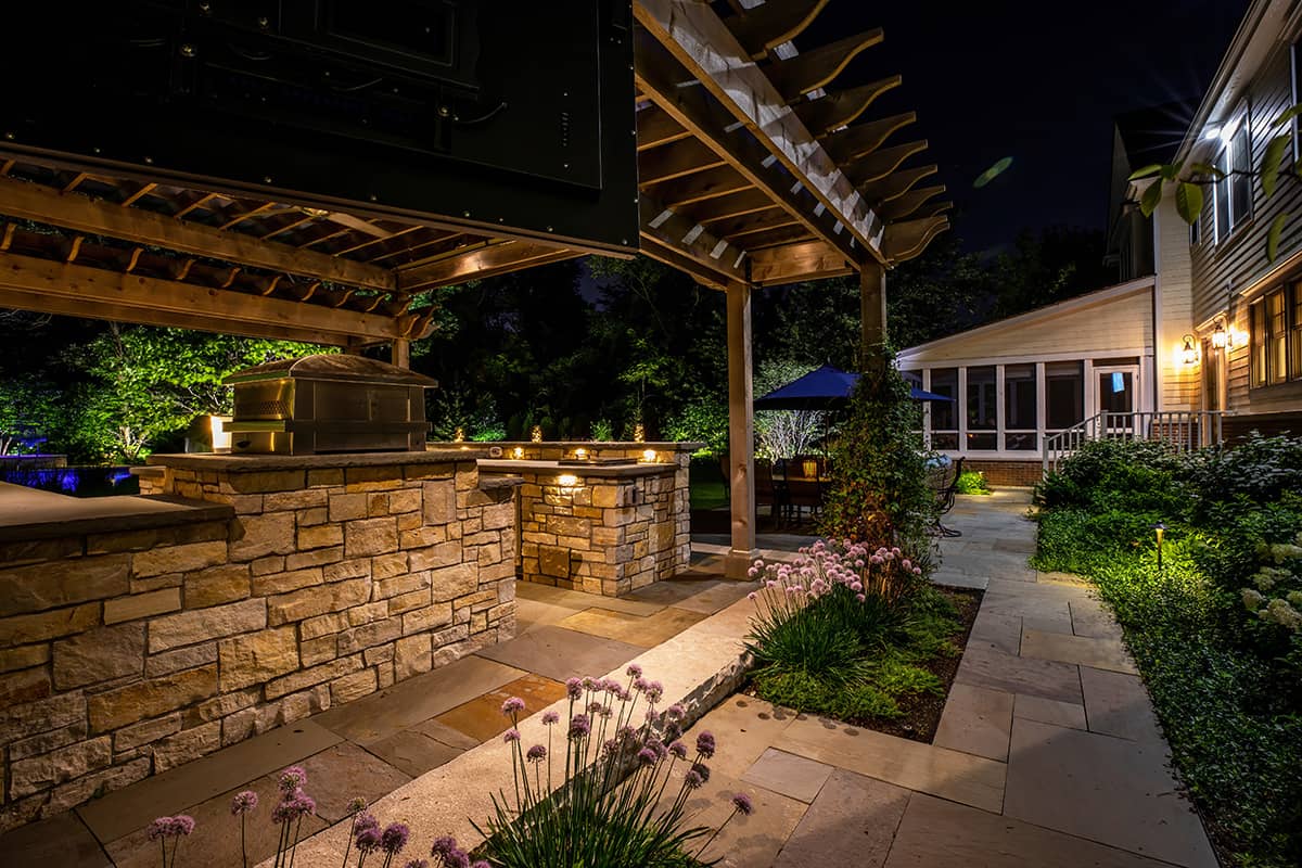 outdoor kitchen at night
