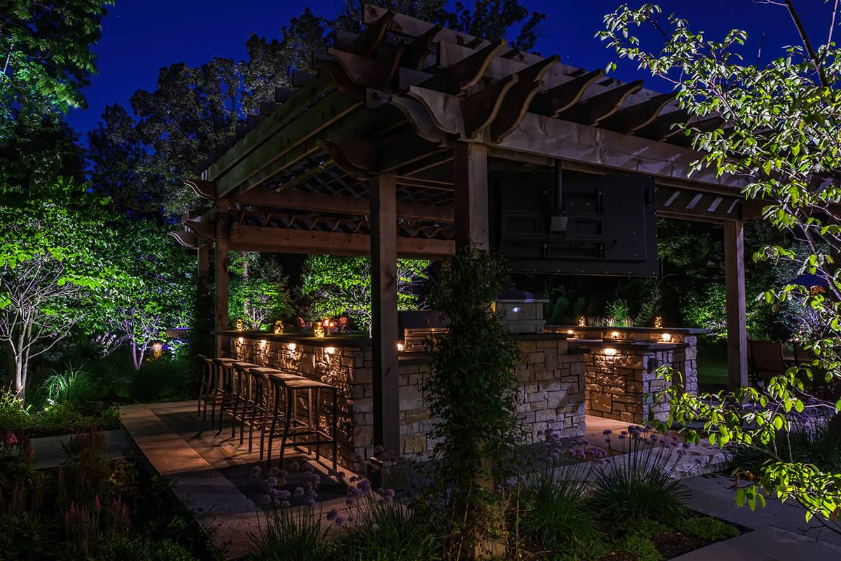 outdoor kitchen at night