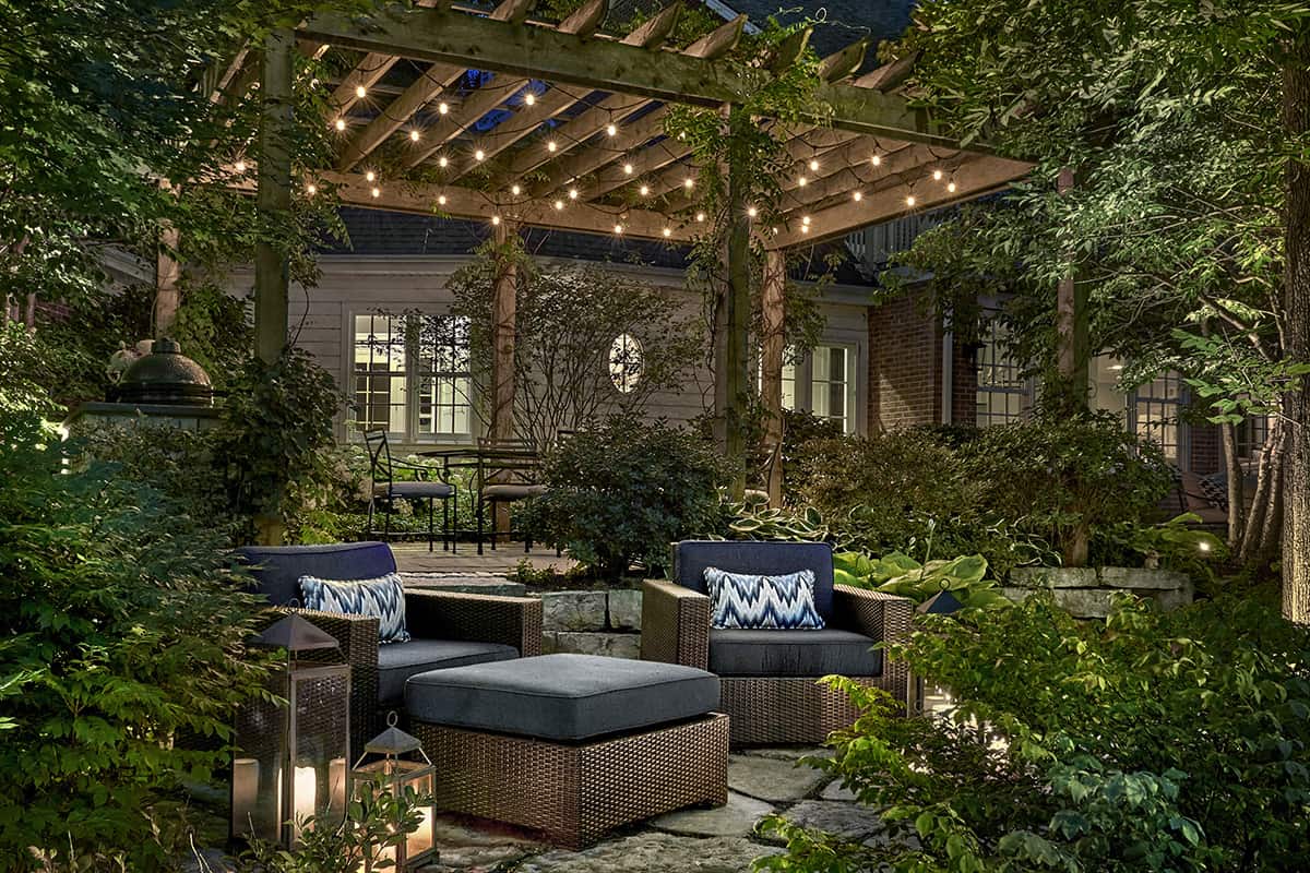 Flagstone Patio at Night in Lake Forest IL