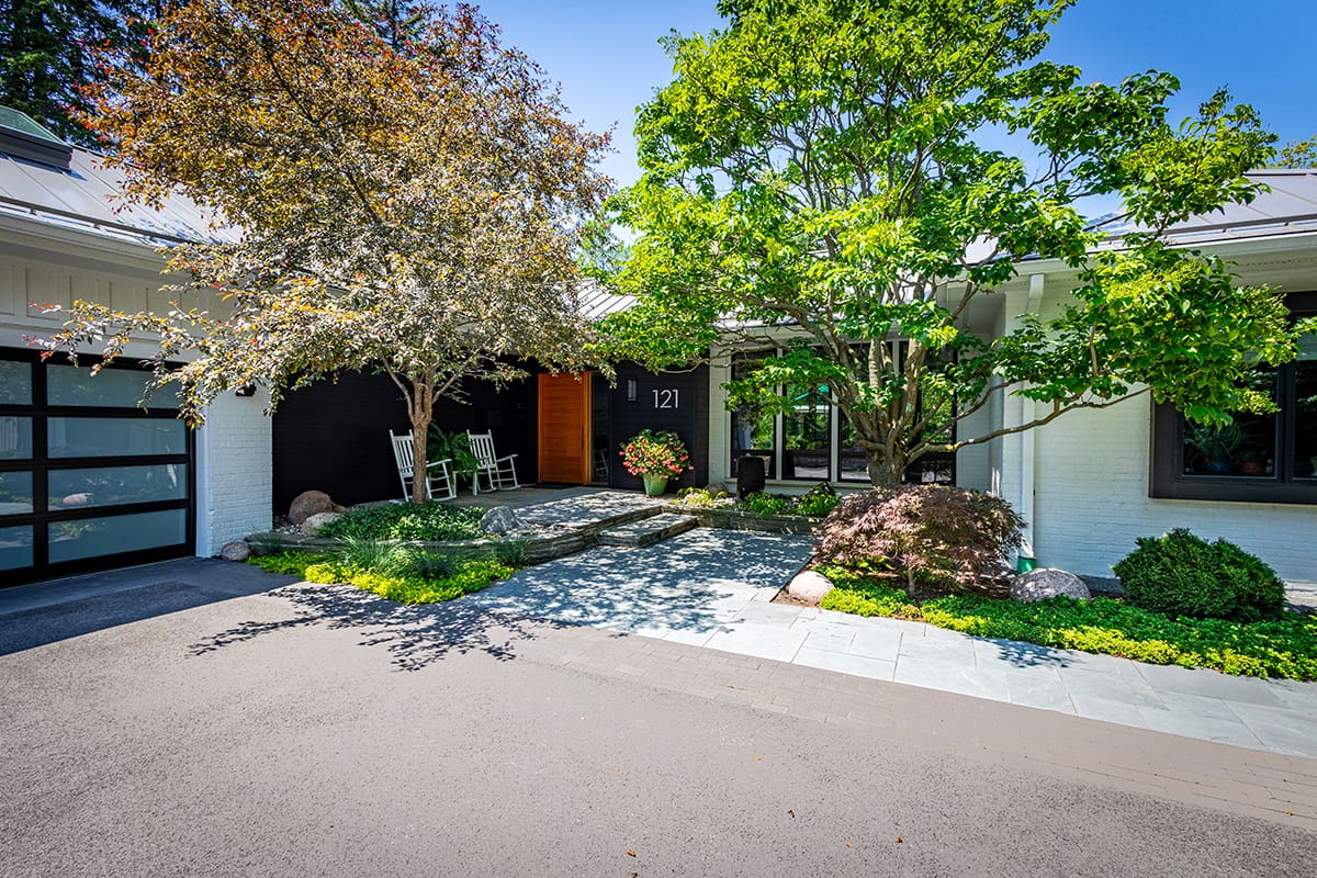 Unilock paver entrance to modern home