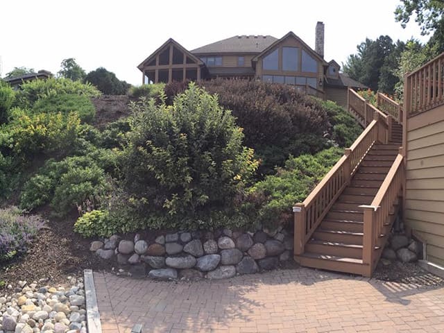 wooden stairs up steep hillside