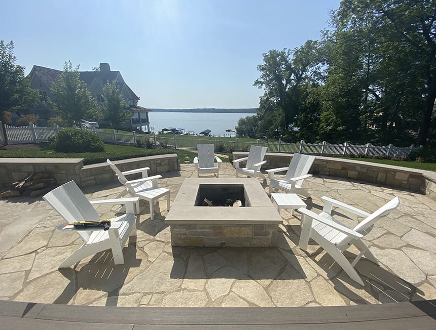 Before renovation view of an undeveloped lakeside area in Williams Bay, Wisconsin, prior to spa and terrace installation.